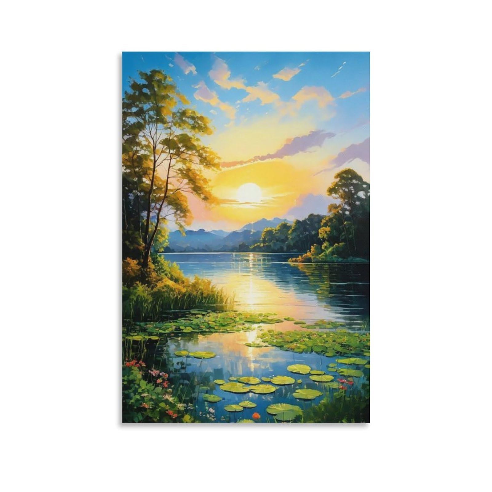 IEJKLUVWX Golden Lakeshore Art Print Warm Hour Waterscape Waterproof Canvas Easy to Install Vibrant Colours for Above Bed Living Room Housewarming Gift Original 20x30inch(50x75cm)