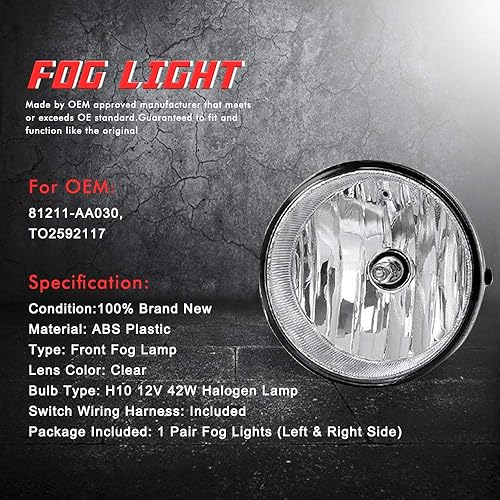 Miniatura 4 de Lámparas antiniebla de conducción de repuesto para Toyota Tacoma 2005-2011, Toyota Tundra 2007-2012, Toyota Solara 2004-2006 con bombillas halógenas