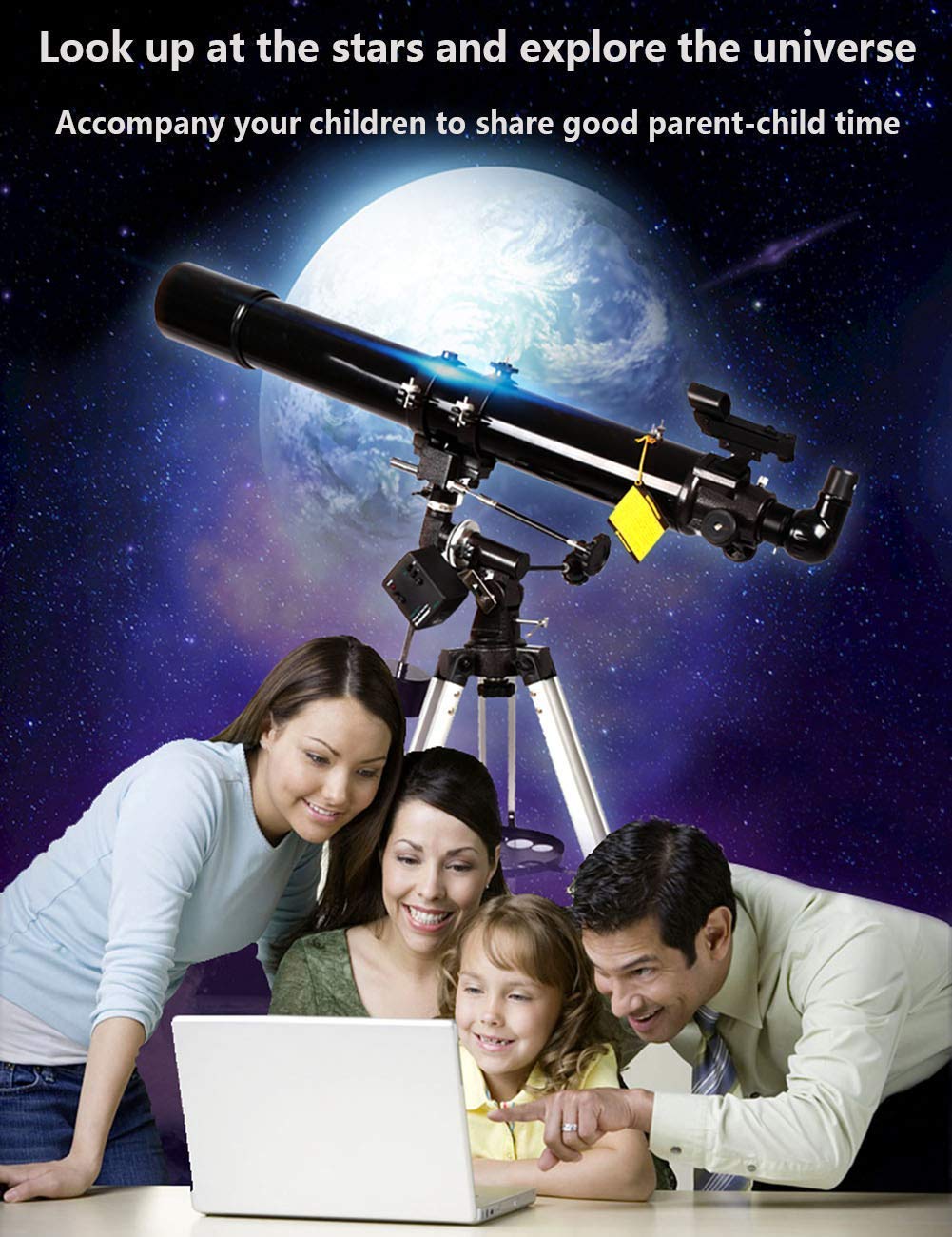 Télescope Professionnel Ultra HD pour débutants en Astronomie et Adultes - Télescope astronomique réfractif 150X avec trépied/Adaptateur de téléphone/viseur et Filtre Lunaire Doublez Le Confort