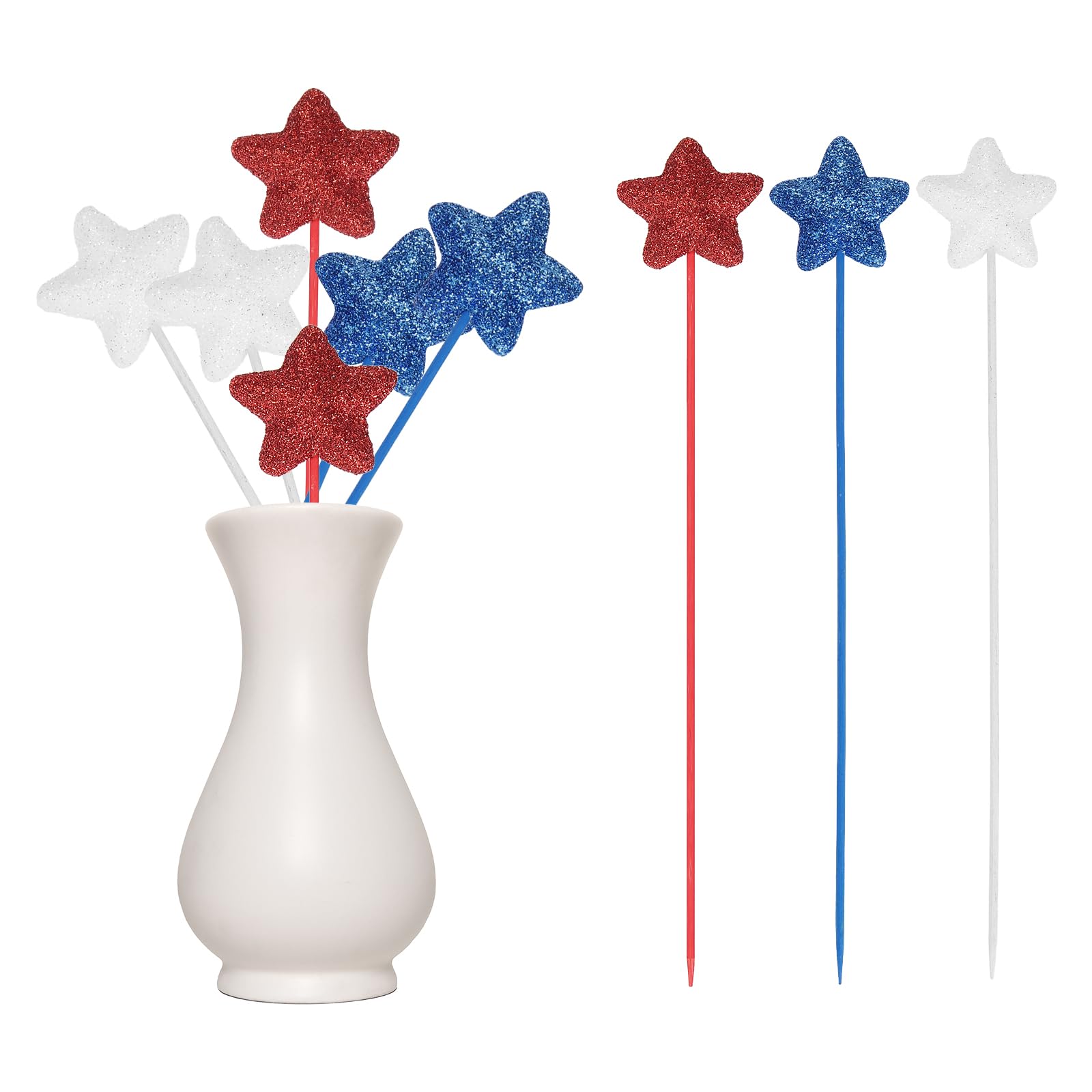 Púas de estrellas con purpurina brillante para arreglos florales patrióticos de 8 pulgadas