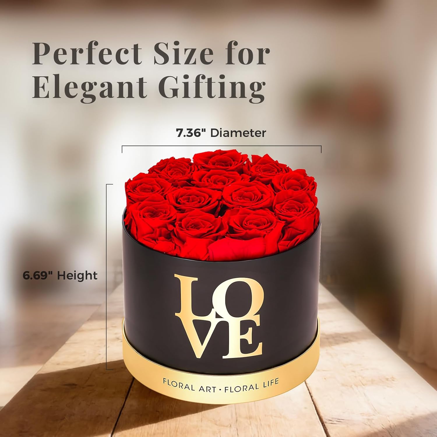 Preserved Roses in a Box – 12 Real Forever Flowers, Luxury Round Flower Gift for Her, Elegant Red Roses for Valentine’s Day, Anniversary & Home Décor