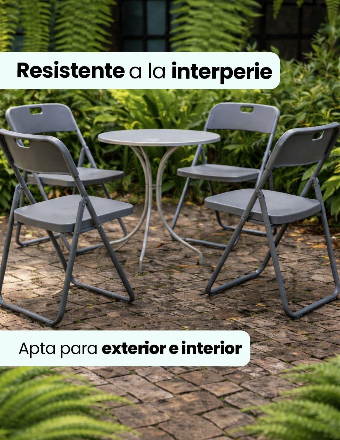 Jardin202 - Silla Plegable Metálica Monolith | 48 x 47 x 73 cm | Plástico Reforzado y Patas de Hierro con Refuerzo de Acero | Resistente | Pack 4 uds (Gris Oscuro)