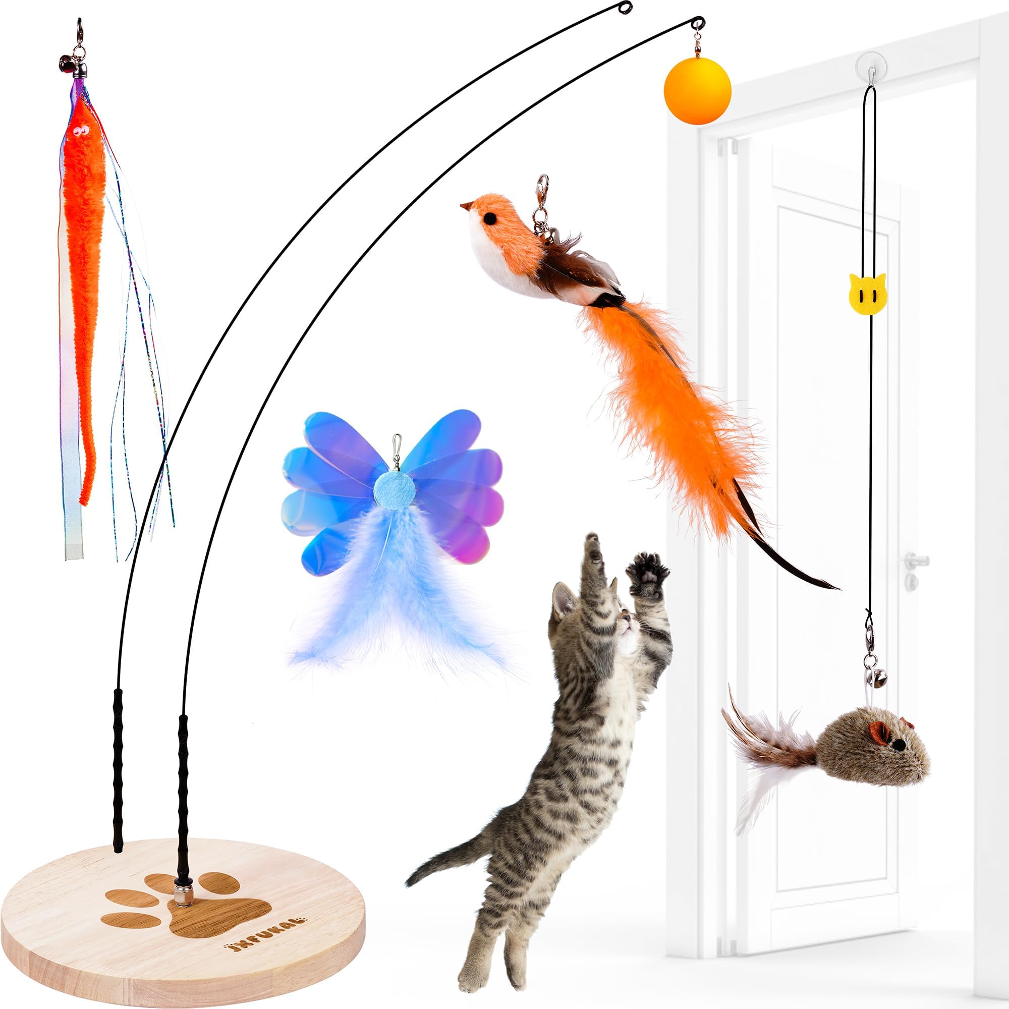 JXFUKAL Interactive cat Toy, Automatic Cat Wand Toy with Stable Wooden Base, ...