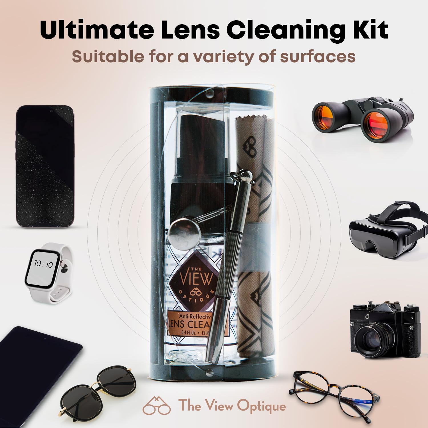 Kit de limpieza y reparación de lentes antirreflectantes: spray limpiador de gafas de 11.3 g, paño de microfibra y destornillador de llavero en una funda de vinilo para gafas, gafas
