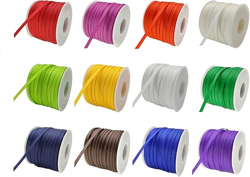 Cinta de grogrén de 1/8 pulgadas – 720 yardas de colores surtidos – Tela de 0.118 in – para manualidades, globos, floristas, duchas (paquete de 12)