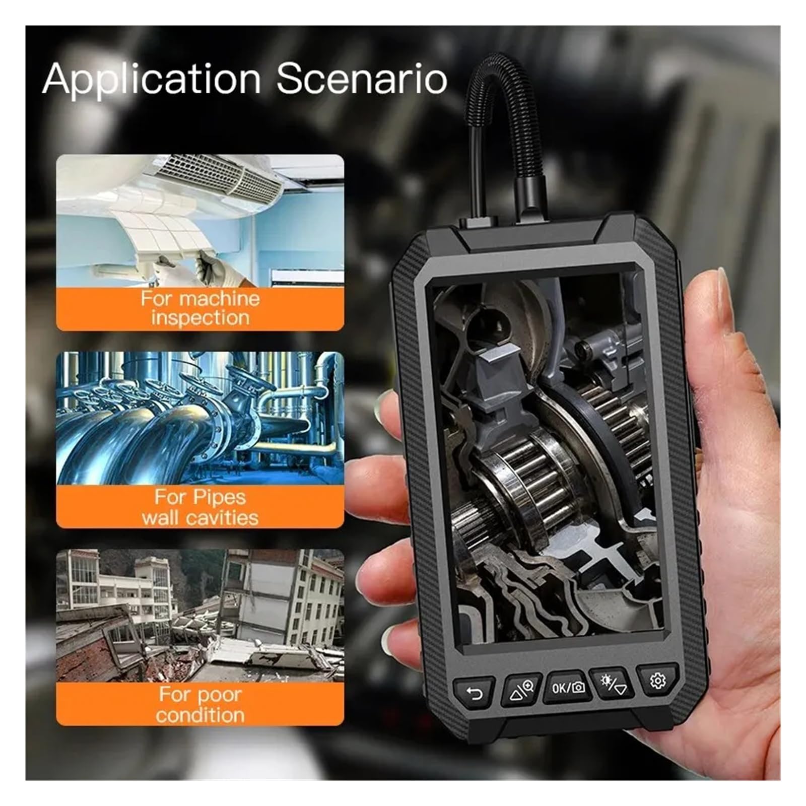 Cámara endoscópica Industrial de Lente Dual/Triple, inspección por boroscopio LCD de 5 Pulgadas, 1080P Resistente al Agua Vista Gran Angular