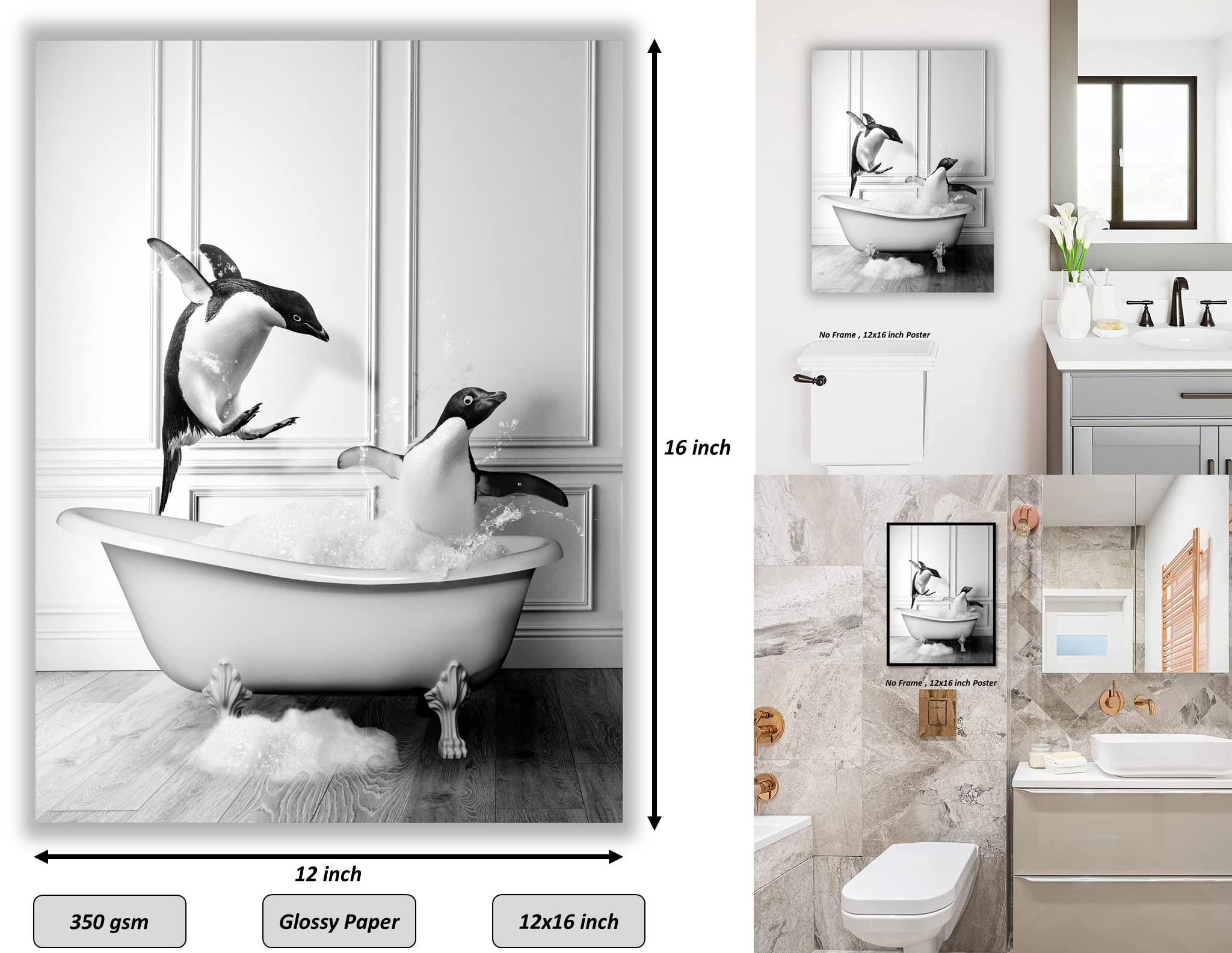 Dazzlewall Lustiges Leoparden Wandbild - Leopard In Badewanne Schwarz-Weiß Druck 30x40cm Für Badezimmer