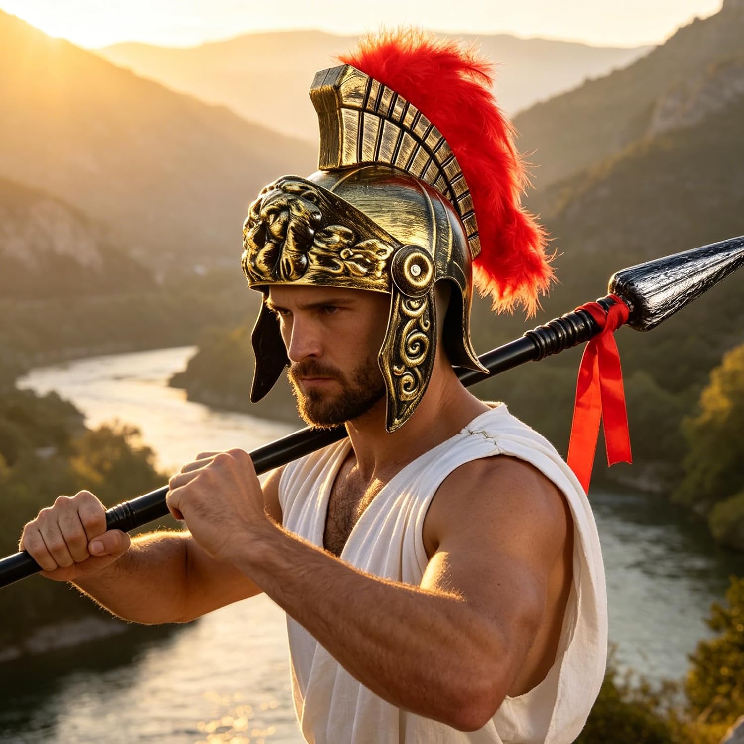 ARTIBETTER 1 Set Medieval Knight Helmet: Roman Warrior Dress Up Hat - Soldier Costume Cap Medieval Costume Accessories for Halloween Cosplay (Golden)