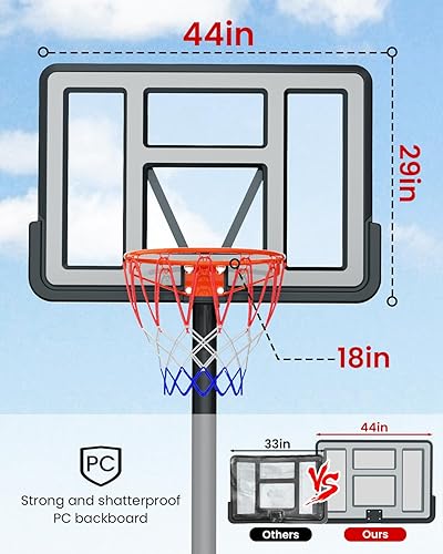 Miniatura 10 de Portable Basketball Hoop Outdoor, 4.8 to 10ft Height Adjustable Basketball Syatem with 44" Shatterproof PC Backboard, Basketball Hoop & Goal for