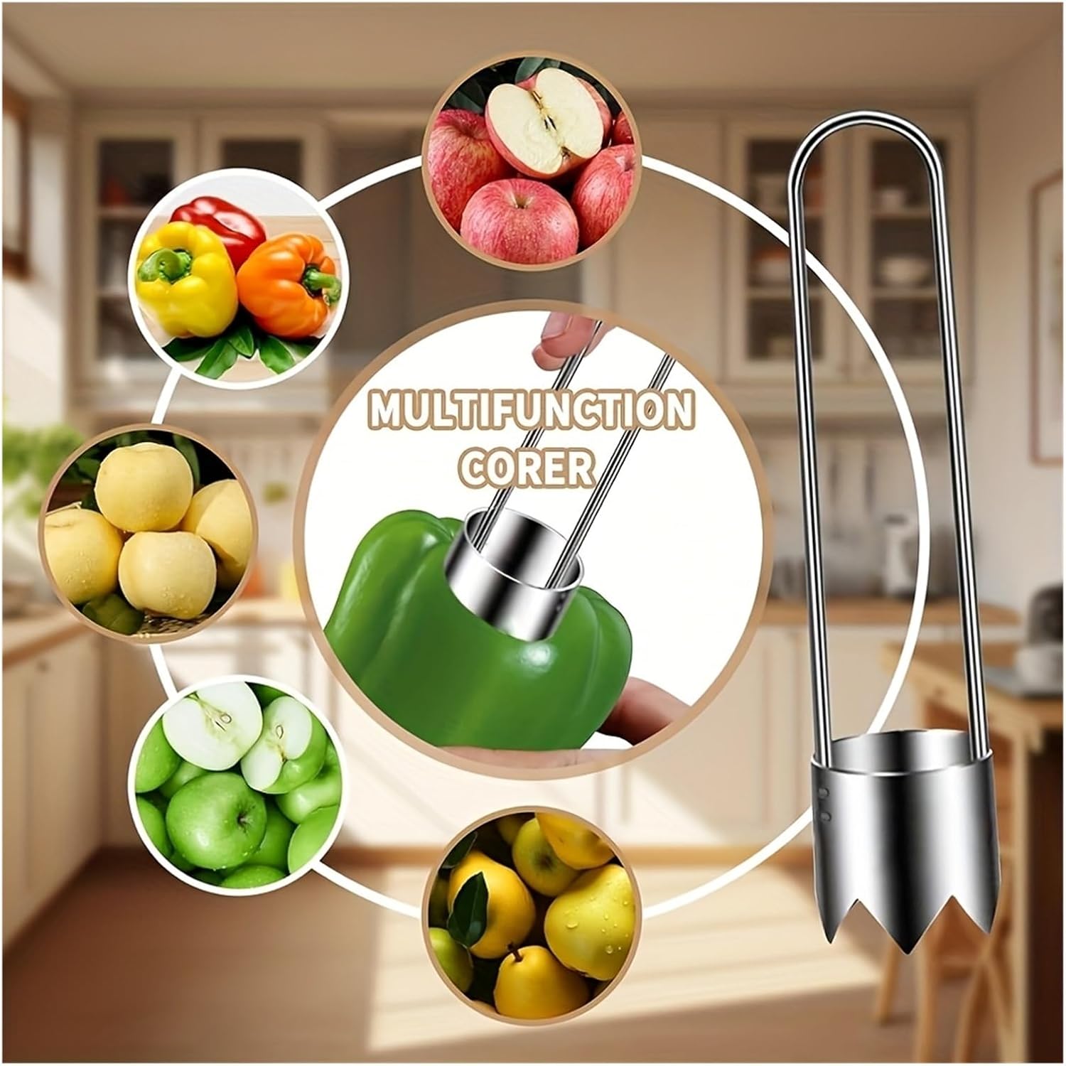 Fruit Vegetable Pepper Corer Seed Remover Portable Rust-Proof 304 Stainless Steel Core Remover For Pears And Apples Sharp Serrated Cutter Hand Tool For Vegetables