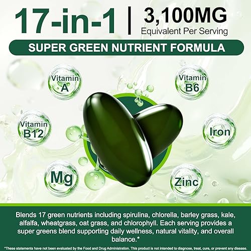 Miniatura 2 de NIFEISHI Cápsulas de espirulina orgánica, 3100 mg por porción, suplemento de polvo de Spirulina Chlorella, suplemento de algas verdes rico en