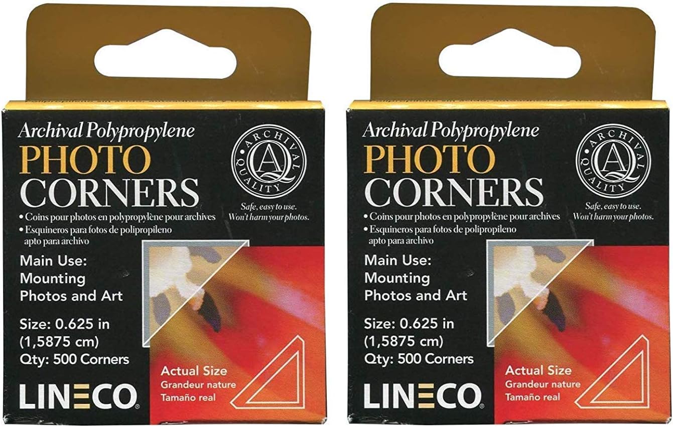 LinecoInfinity 0.625" Acid-Free Archival Photo Corners Self Adhesive, Pressure Sensitive, Non-Yellowing, Mount Corners for Pictures, Scrapbook, DIY, Displaying Pictures.(Pack of 500), 2 Pack.