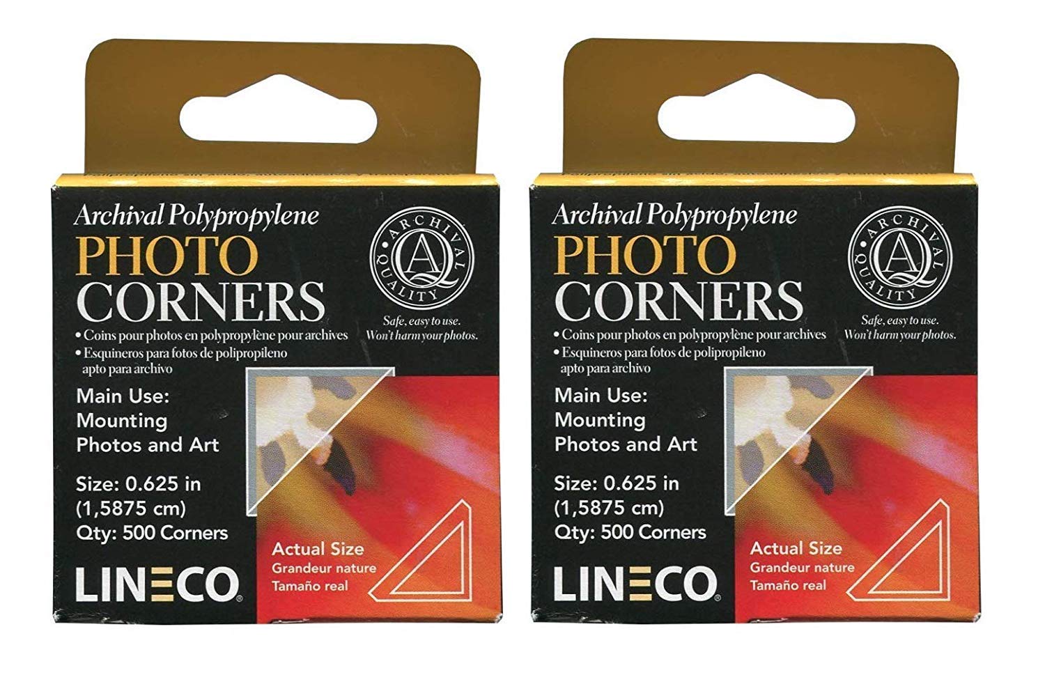 LinecoInfinity 0.625" Acid-Free Archival Photo Corners Self Adhesive, Pressure Sensitive, Non-Yellowing, Mount Corners for Pictures, Scrapbook, DIY, Displaying Pictures.(Pack of 500), 2 Pack.