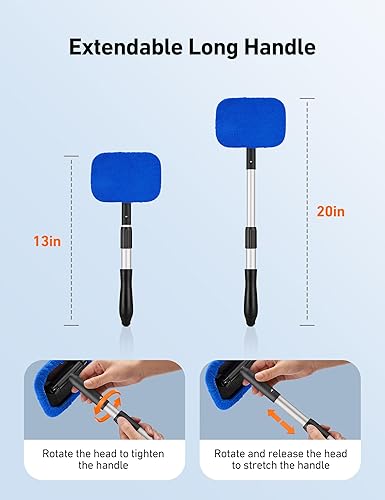 Vista 2 de AstroAI Limpiaparabrisas, 4 almohadillas de microfibra reutilizables y lavables, para ventana de vehículo, mango telescópico, extensible, kit