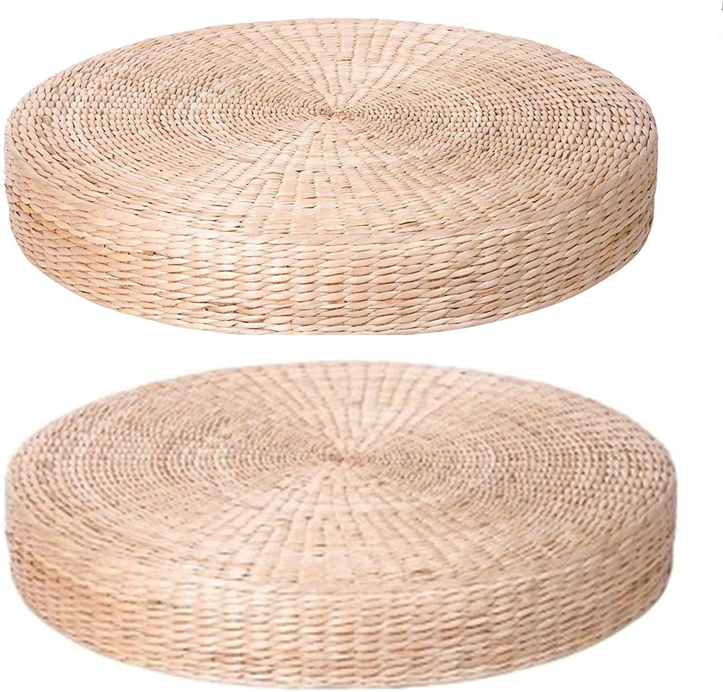 HUAWELL 2 Pack Super Bigger Size Tatami Floor Pillow Sitting Cushion, Round Padded Room Floor Straw Mat for Outdoor Seat Dia: 60CM (23.6)