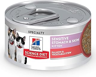 Hill's Science Diet Sensitive Stomach & Skin, Kitten, Stomach & Skin Sensitivity Support, Wet Cat Food, Salmon & Vegetables Stew, 2.8 oz Can, Case of 24