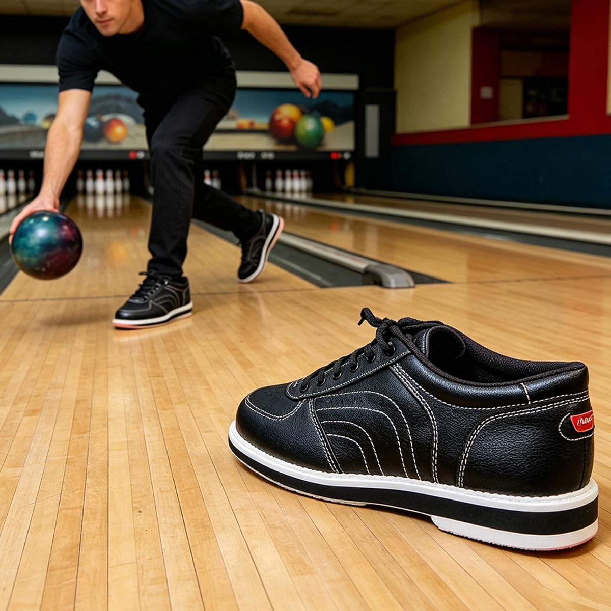 Scarpe da Bowling Uomo, Scarpe da Bocce in Pelle Lightweight Traspirante per i Principianti e Giocatori amatoriali