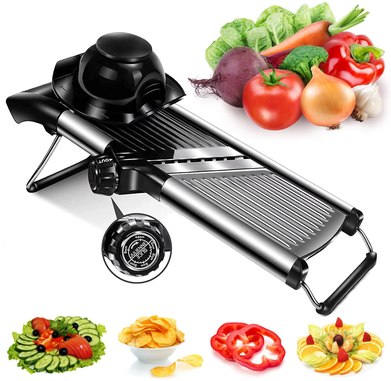 Cortador de mandolina ajustable, cortador de verduras y frutas de acero inoxidable, herramienta de cocina profesional para juliana, rebanar, patatas fritas y patatas fritas
