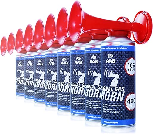 AABCOOLING Signal Horn 106 dB(A) - Tot 120 korte signalen, Sirene, voetbalfanartikel met niet-brandbaar gas, Persluchthoorn, Handheld Luchthoorn Pomp, Voor Feestjes, Sportevenementen, Auto, Boot