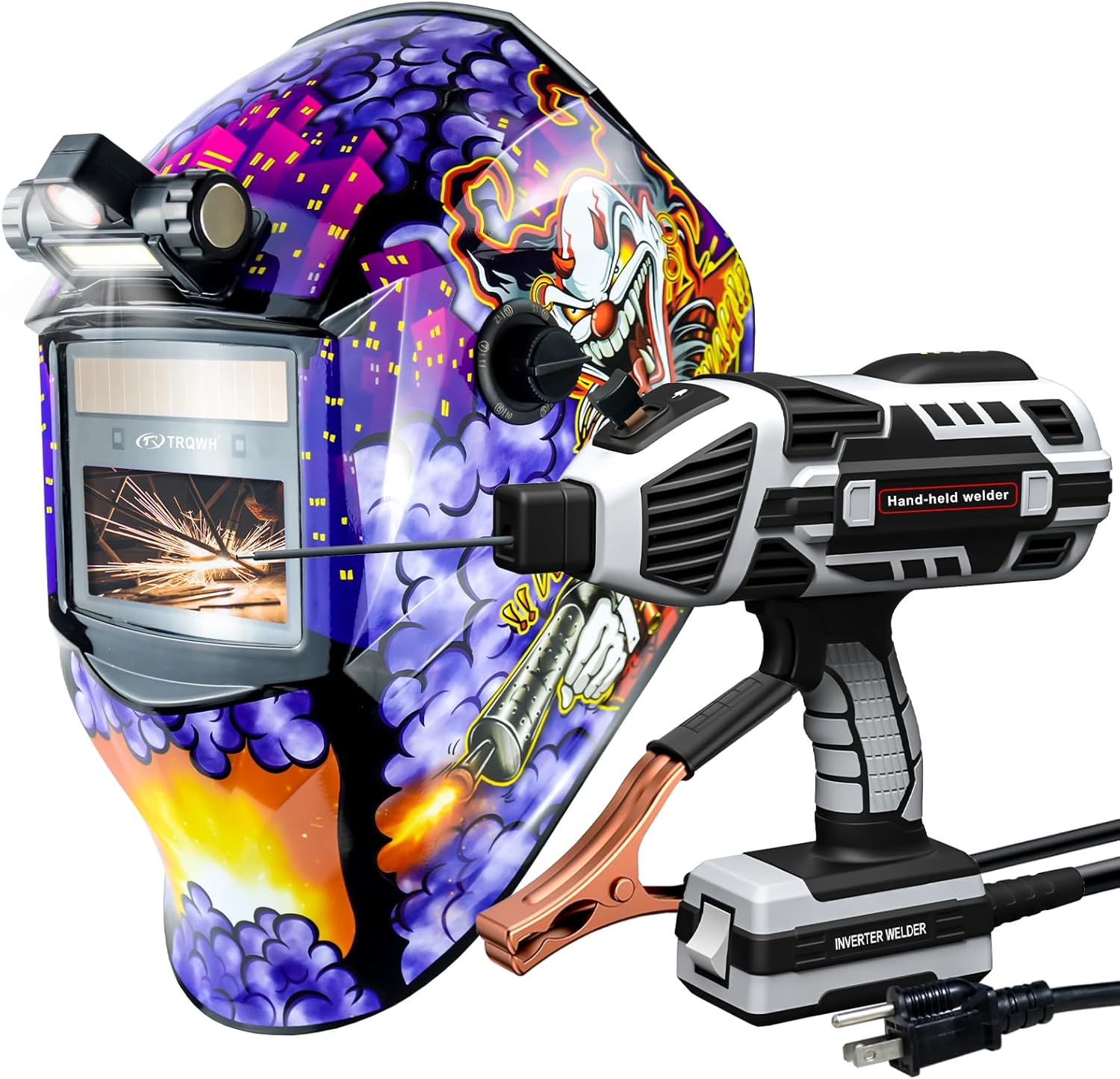 TRQWH Auto Darkening Welding Helmet & Portable Welder Machine 110V ARC Handheld Welder