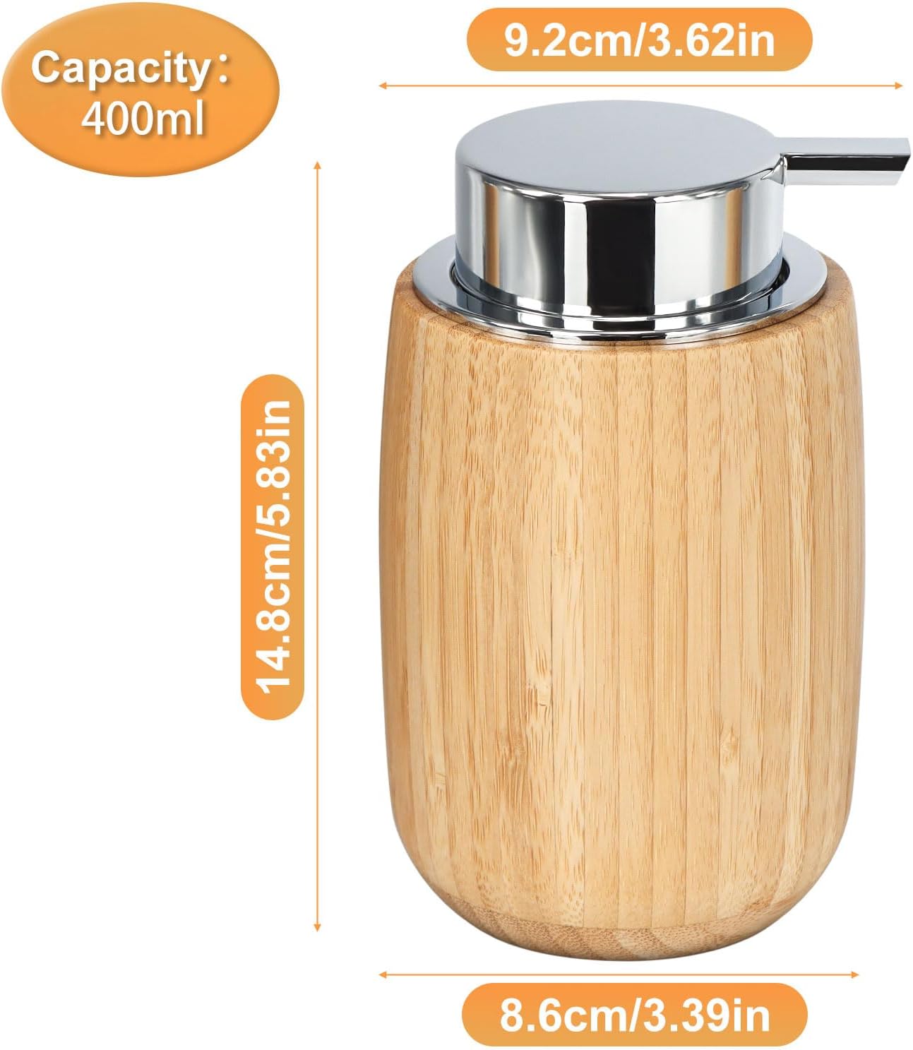 Bamboo Soap Dispenser, Natural Material,Easy to Fill, Liquid Hand Soap Dispenser for Essential Oil, Lotion Dispenser with Pump for Home, Kitchen
