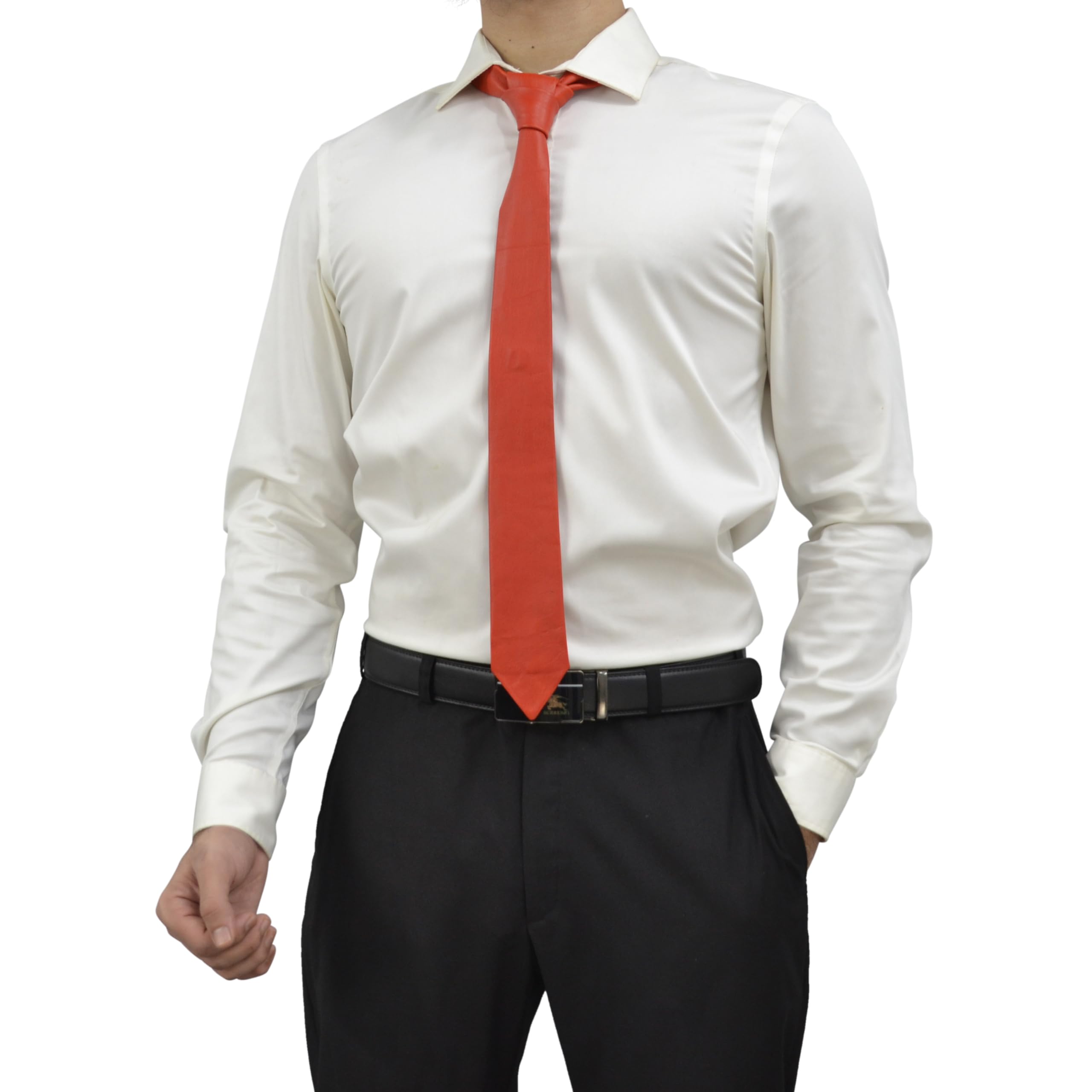 Mens Lamb Leather Necktie - Skinny Solid Casual Business Wear