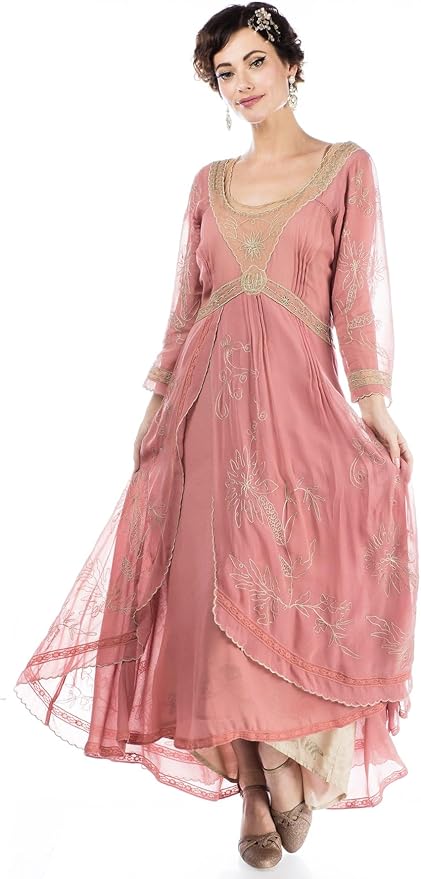 Nataya 40840 Women's Edwardian Victorian Style Wedding Party Dress in Pink Beige
