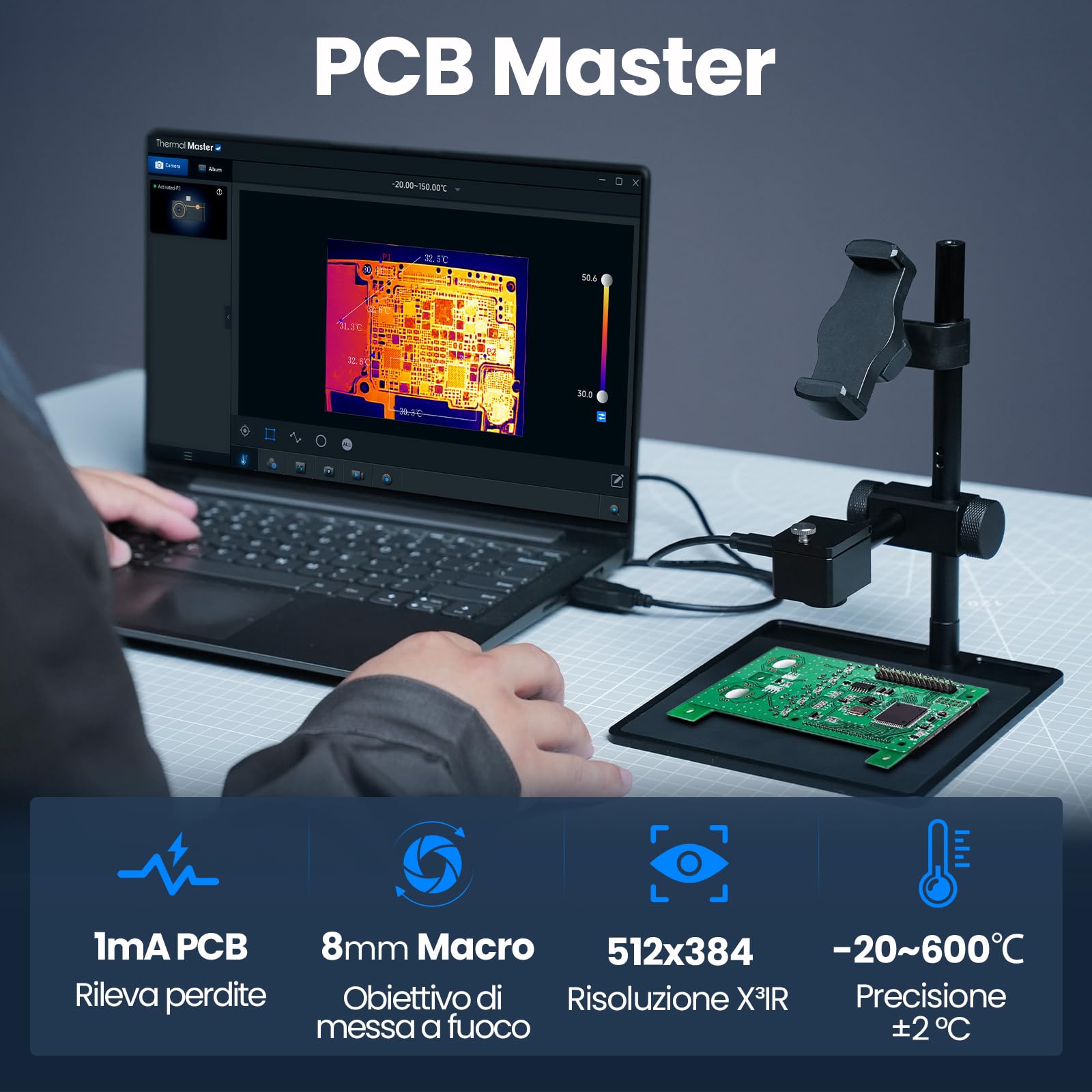 Fotocamere Termiche Thermal Master P3 per iPhone 15/16 e Android fotocamera a infrarossi Messa a fuoco regolabile X³ risoluzione IR 512x384, -20℃-600℃ PCB ispezione