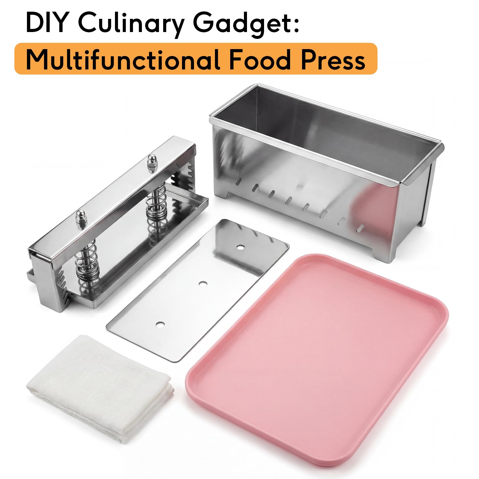 Pressa per Tofu pressa Tofu Tofupressa per Formaggi in Acciaio Inox per la Preparazione di Tofu, Formaggio Indiano può contenere fino a 2kg Lavabile in lavastoviglie dimensioni del prodotto 31x22x14cm