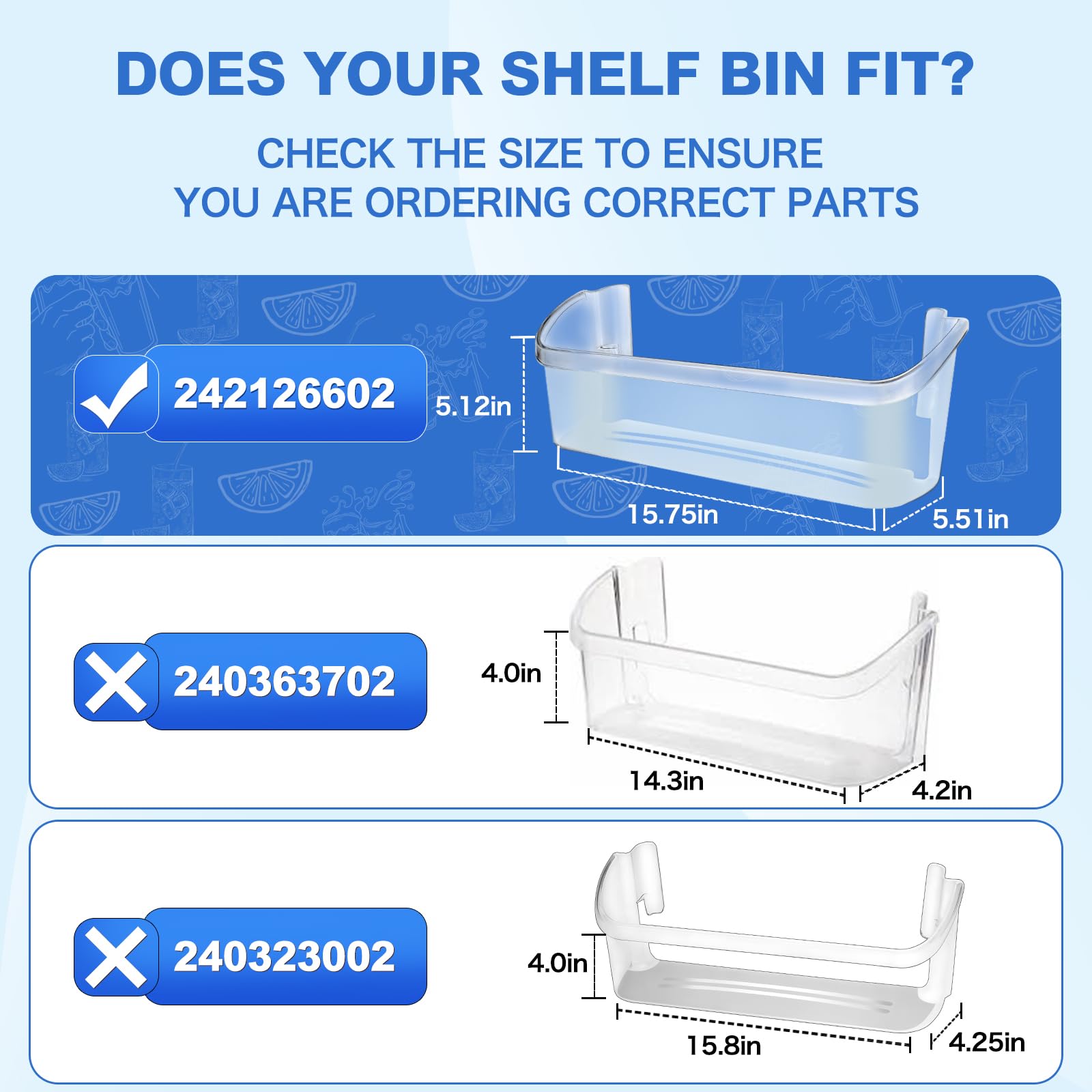 Wibefel Lower Door Shelf Bin fits Frigidaire FFSS2615TP2 FFSS2615TP3 FFSS2615TS0