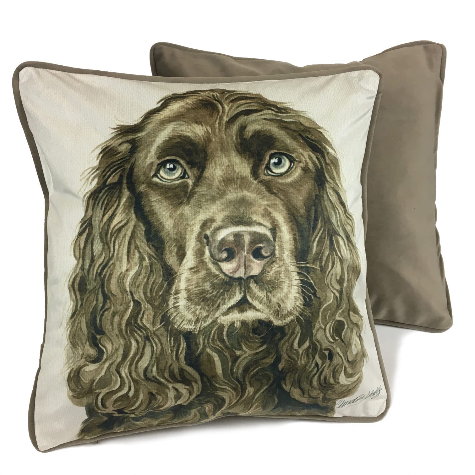 WaggyDogz Brown-Chocolate Cocker Spaniel Luxury Dog Cushion/Pillow by Christine Varley (CUS-UK269)