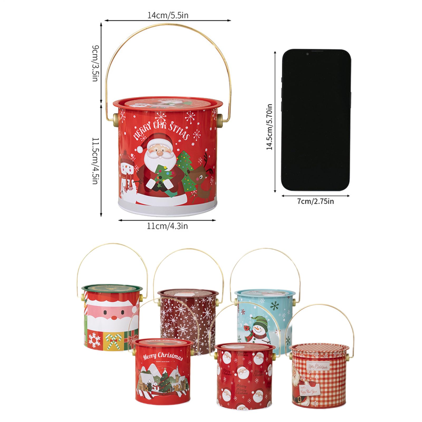 Scatole natalizie per biscotti, 7 pezzi, contenitore per caramelle | natalizie con manico e coperchio, per dolci, cibo, feste, snack e cioccolatini