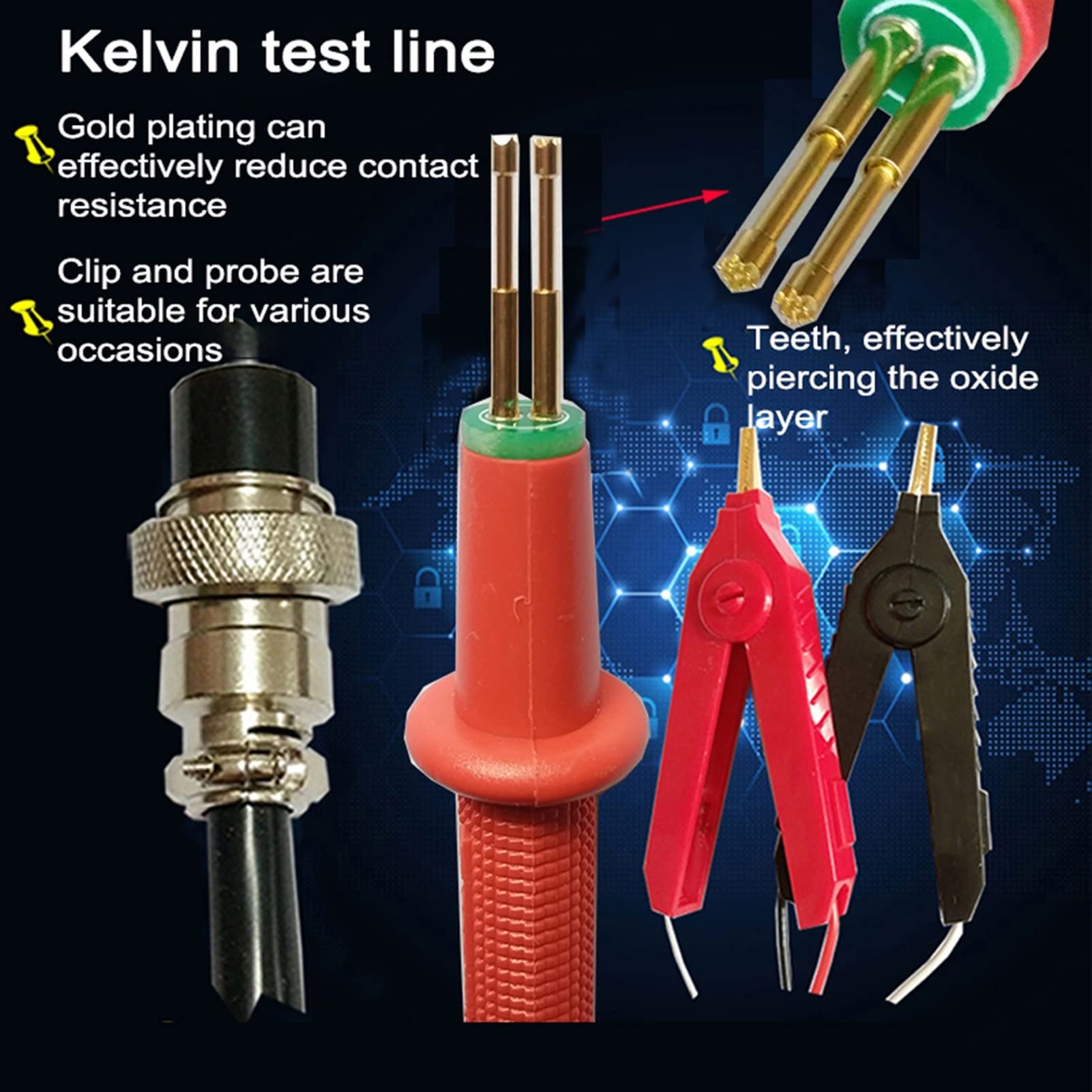 BASSFLY Sonda de Alta Gama RC3563 Detector de Resistencia Interna de Alta precisión Verdadero de Cuatro Cables C.A. Probador de batería de Coches de Litio de Litio de Litio(Tester Probe)