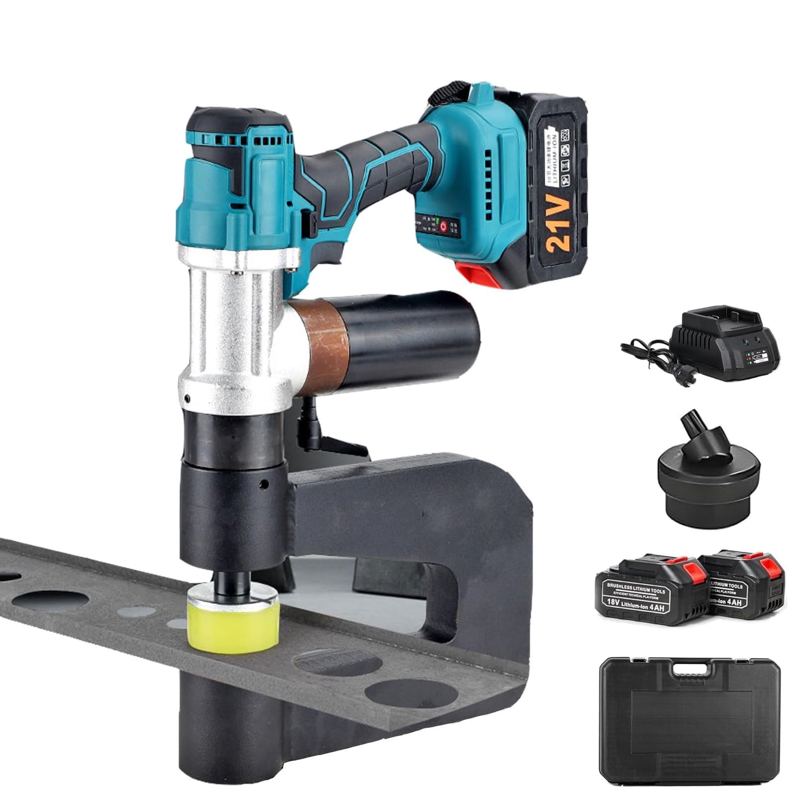 Perforatore idraulico, perforatore elettrico senza fili con 2 batterie, profondità 150 mm, resistente per metallo, punzonatura veloce 5s, include 1 stampo