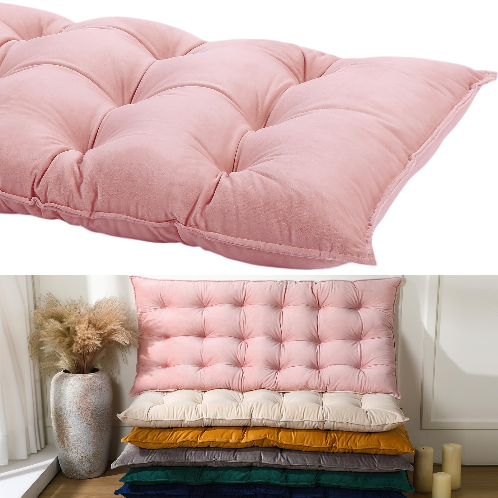 Drydiet Bench Cushion for Indoor Furniture 40x20 in Velvet Thicken Indoor Window Seat Cushion, Piano Sofa, Entryway Storage, Bay Window Tufted Patio Porch Swing Bench Pad Memory Foam(Blush Powder)-image-48
