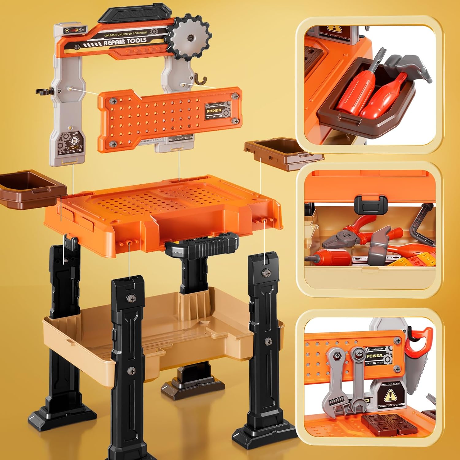 Kids Tools Bench, Tool Box Playset with Screw and Electric Drill Toy, Pretend Play Construction Toys Work Bench for Toddlers 3-5 Years Old, Birthday for Boys Ages 3 4 5 6 7 8