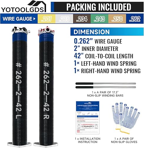 Miniatura 62 de Par de resortes de torsión para puerta de garaje de 2 pulgadas con barras de bobinado antideslizantes y guantes, electroforesis de alta precisión