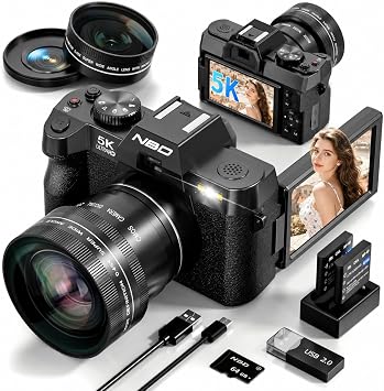 True 5K 64MP Digital Camera for Photography Black | Autofocus & Anti-Shake,16X Zoom,WiFi,Wide-Angle Macro Lens,64GB TF Card,Vlogging Camera for YouTube & Travel