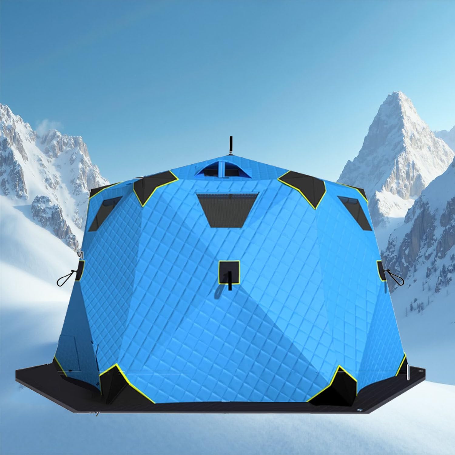 Winter Fishing Tent,Pop-Up Insulated Ice Fishing Shelter,Portable Ice Shelter Thermal,with Stove Jack,7 Windows,Ice Anchors,All-Weather,Insulated,Solid,Panoramic View,Easy Setup C