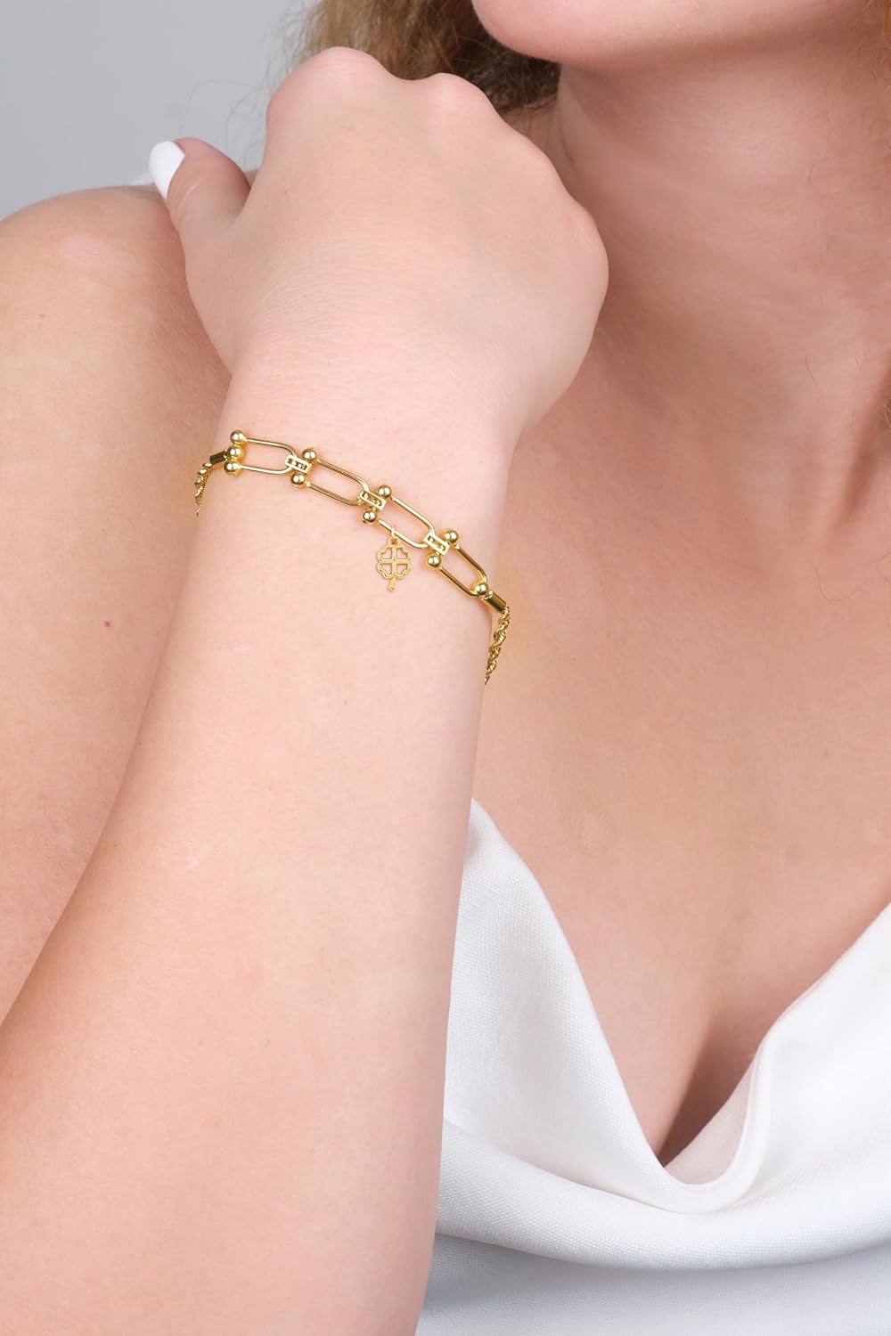 Solid 10k Gold Four Leaf Clover Microcharm, Mini Cute Charm Good Luck Symbol with Clasp