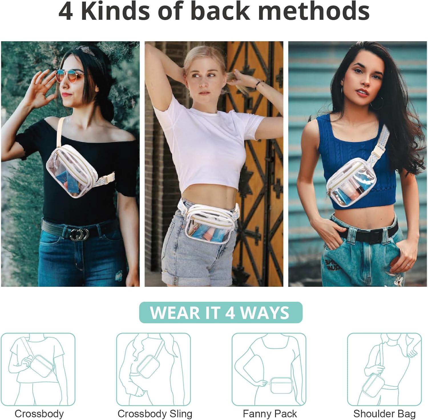 Clear Fanny Pack Stadium Approved,Bunnychill Clear Belt Bag Cross Body Bag for Women Men Transparent Waist Bag Crossbody Purse with Adjustable Belt for Sports, Beach, Events, Concerts, Festivals - Image 3