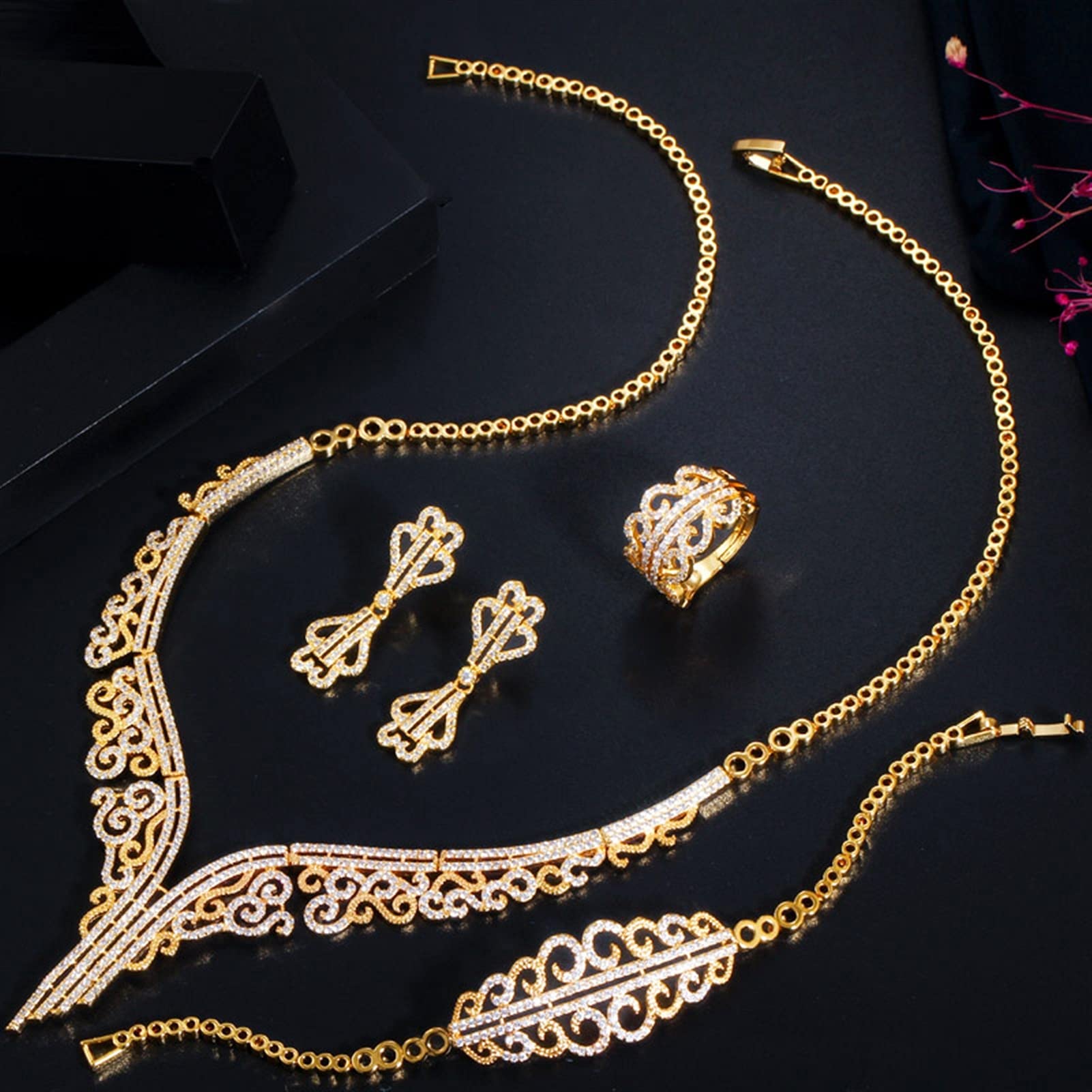 Schmuck, 4-teilig, Elegantes Zirkonia-Hochzeits-Brautschmuck-Set, Kostümzubehör