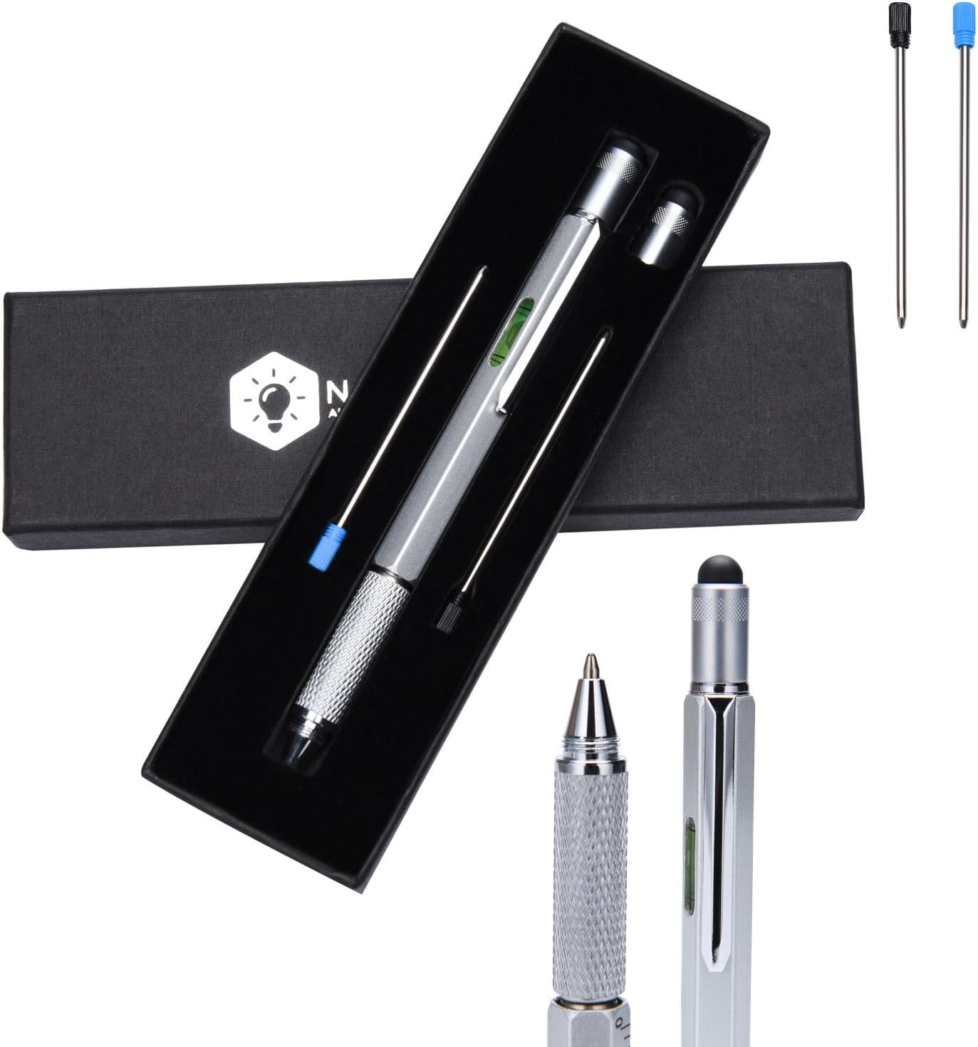 Multitool Tech Tool Pen 6 in 1 Multi Function Extra Stylus Extra Refill in Gift box Touch Screen Tool Stylus Pen Kit with Ruler, Spirit Level, Ballpoint Pen
