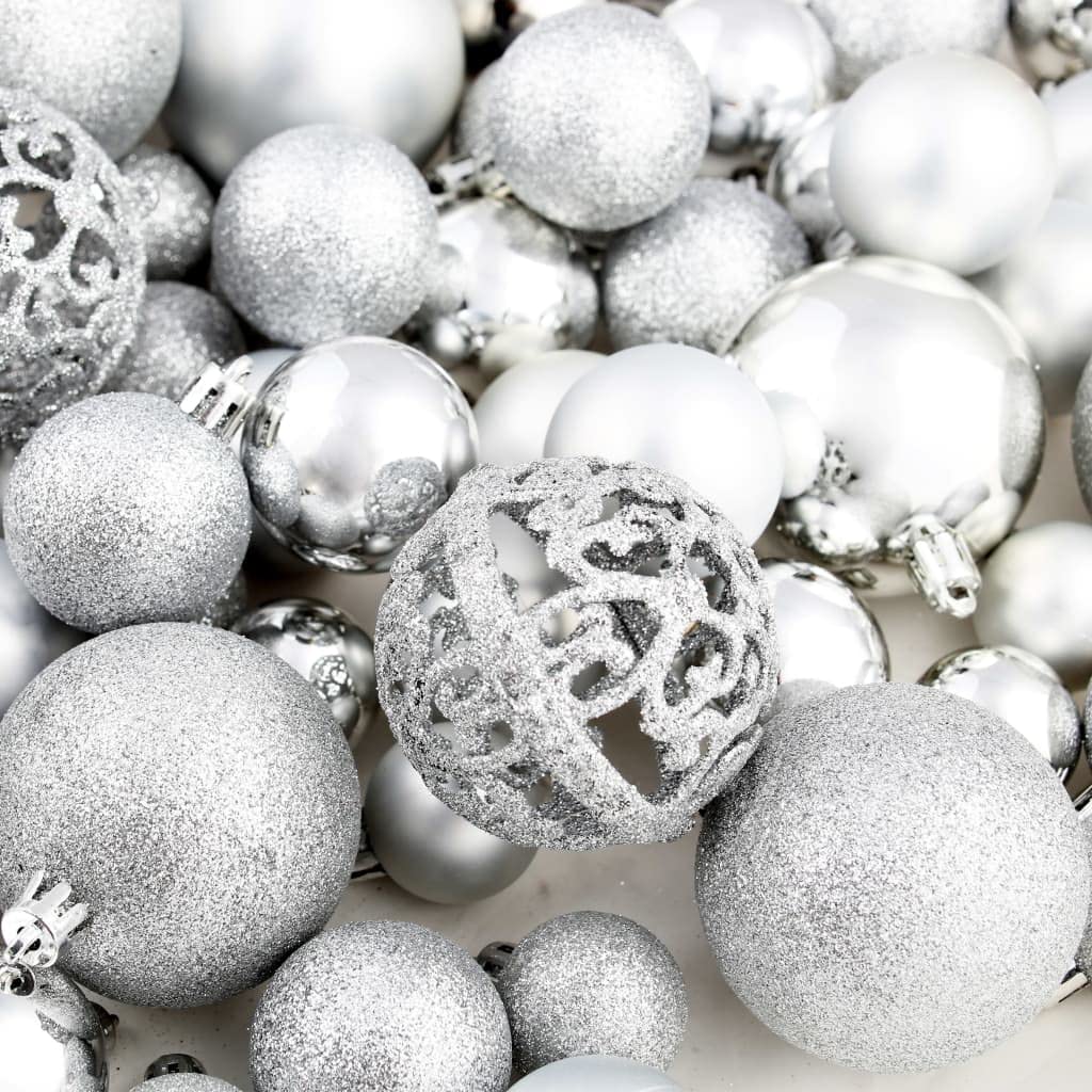 Juego de 100 bolas de Navidad de plástico plateadas con 3/4/6 cm de diámetro para árbol de Navidad, decoración de salón y día festivo, joyas con hilo para colgar