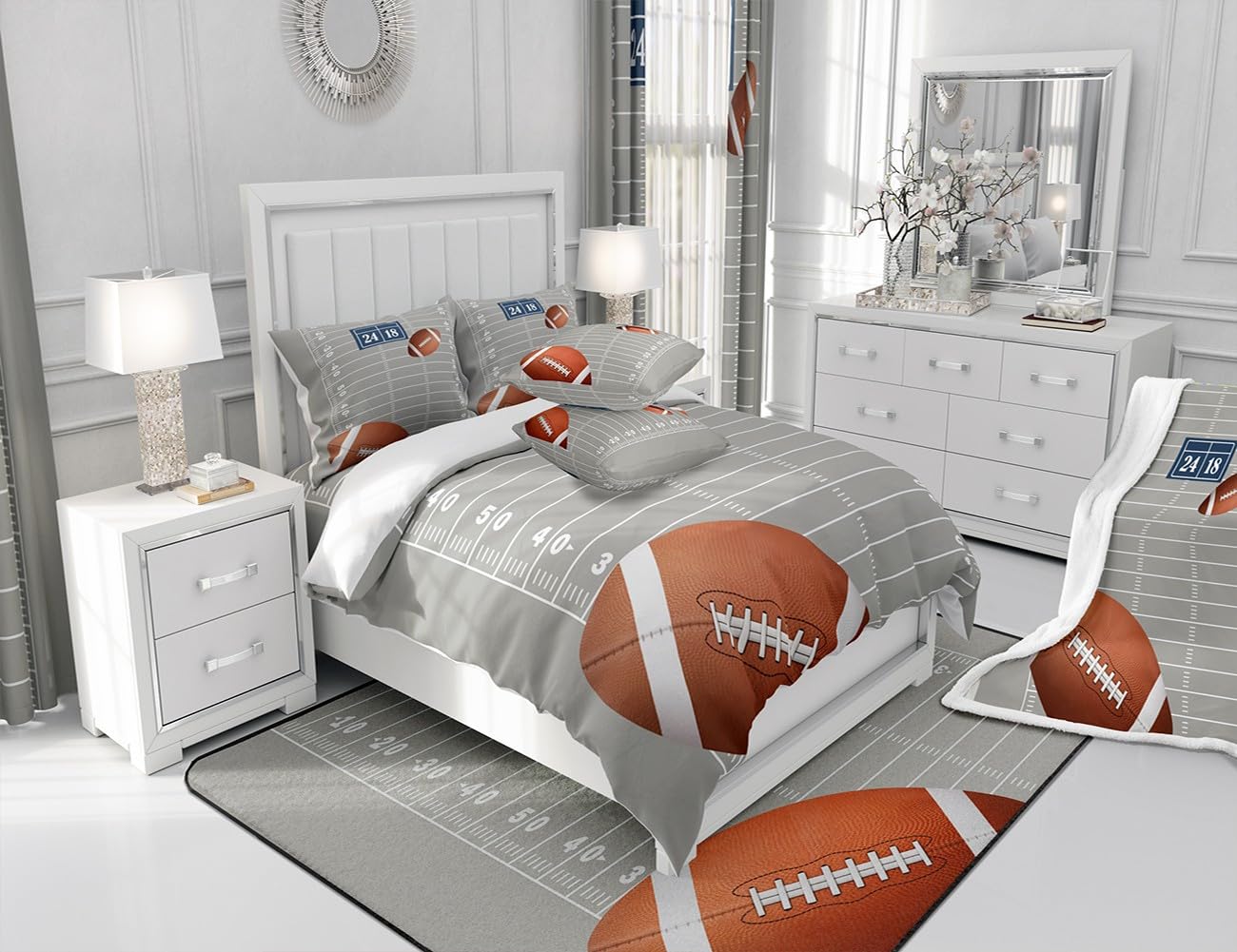 Fußball-Rugby Bettwäsche-Set Full Size – 3-teilig, Galaxie-Flamme-Design, Polyester