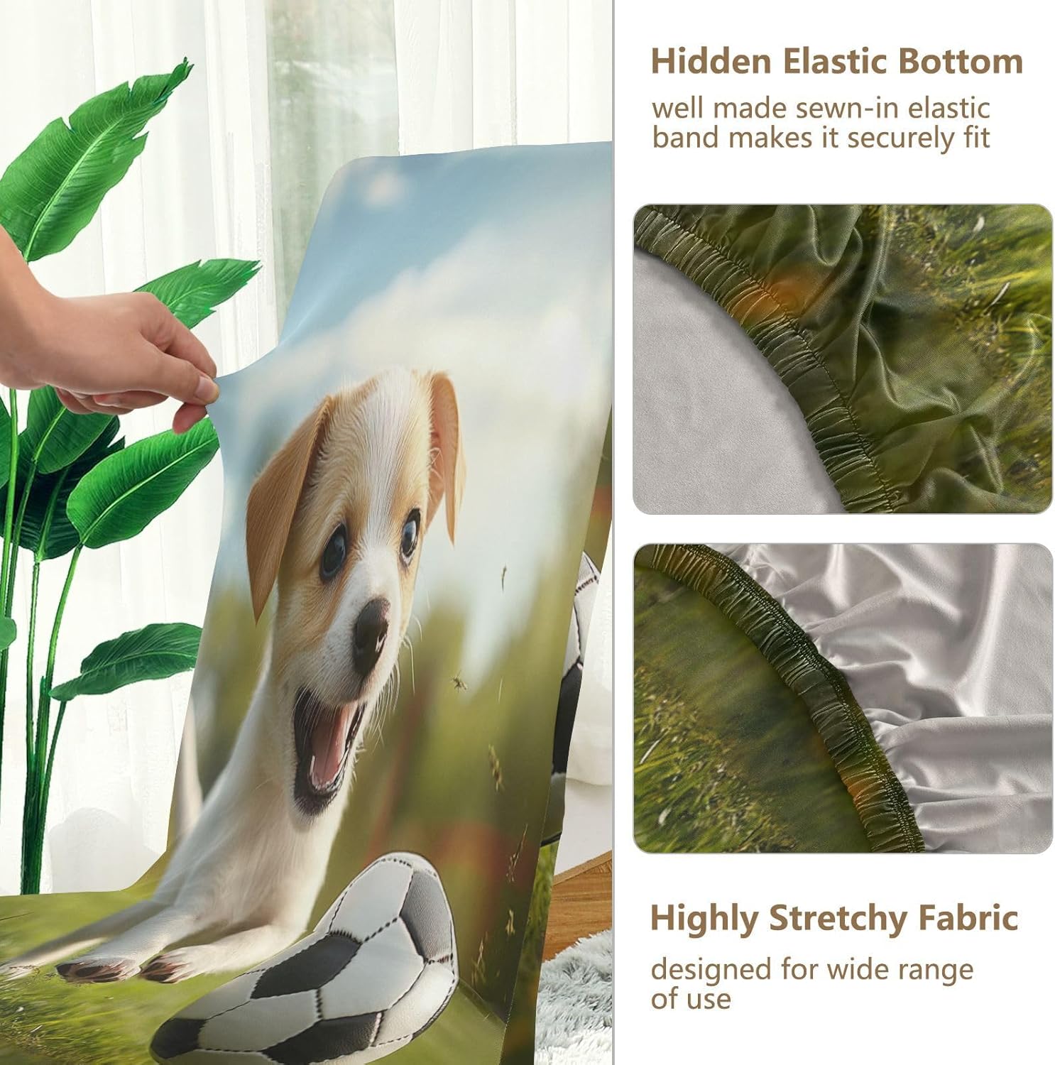 ALAZA Chair Covers for Dining Room, Puppy Dog Play Football Stretch Chair Cover Sets Chair Protector Removable Washable for Ktichen Restaurant Hotel