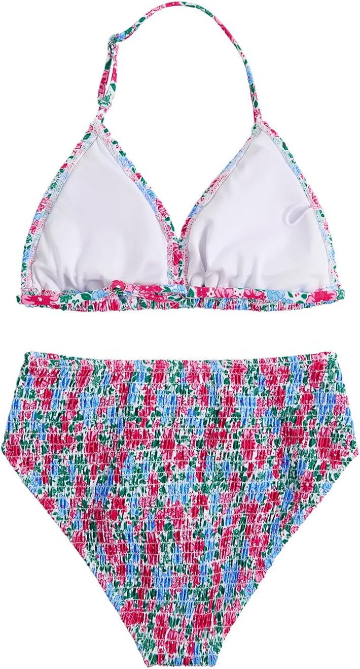 Girl's Tie Dye Smocked 2 Piece Swimwear Sets Backless Halter Bikini Cute Brief Bathing Suit - Image 2