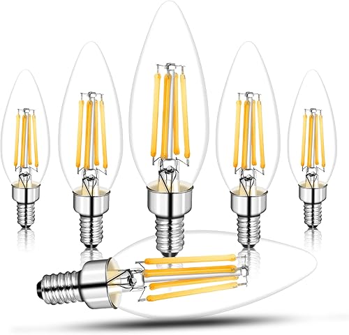 truestory Bombilla LED B10 para candelabro, base E12, equivalente a 5 W, blanco cálido 2700 K, vidrio transparente de filamento, regulable, paquete