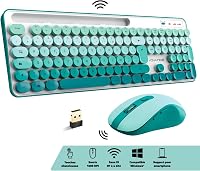 AD ADVANCE PEP'S Vezeték Nélküli Billentyűzet és Egér Szett - Kerek Gombos Írógép Dizájn, Ultra Csendes 2.4GHz, Numerikus Billentyűzet, Tele 3