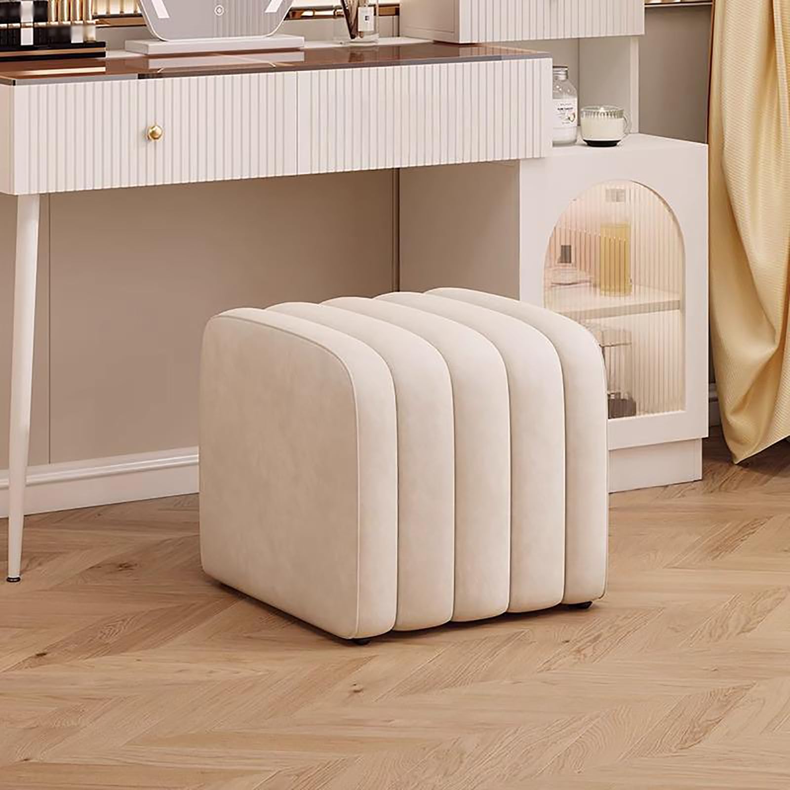 MSHGSKU Velvet Storage Bench Entryway Shoe Rack Toast Solid Wood Ottoman Soft Footrest for Bedroom Living Room Hallway Dressing Room Boutique (40x40x40cm Beige)